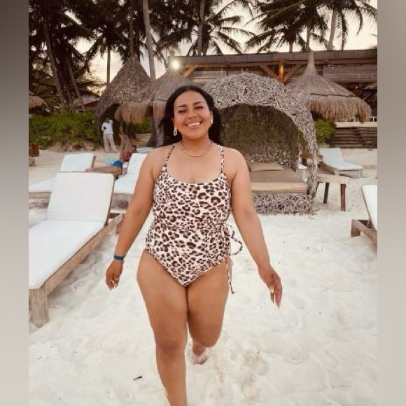 Kona Sol Leopard Print Wrap Belt Medium Coverage One Piece Swimsuit - Picture 7 of 11